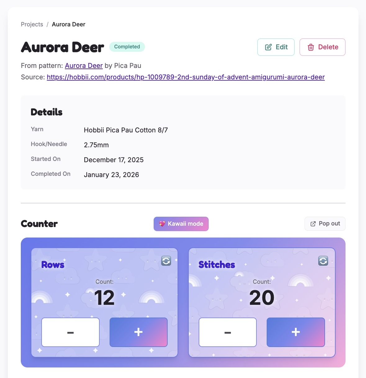 Stitch Haven project tracker with row counter and stitch counter for crochet
